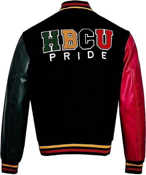 Gava Men's HBCU High School Varsity Bomber Jacket | Basketball Vintage Fleece Baseball Jacket With PU Leather Sleeves.
