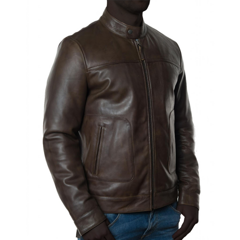 Gava Men's Classic Slim Fit Cafe Racer Motorcycle Biker Black Lambskin Leather Jacket For men.