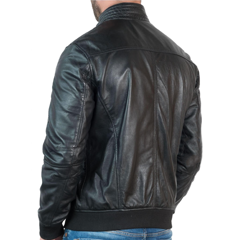 Men’s Stylish Biker Casual Wear Lambskin Vintage Retro Style Black Leather Classic Motorcycle Jacket.