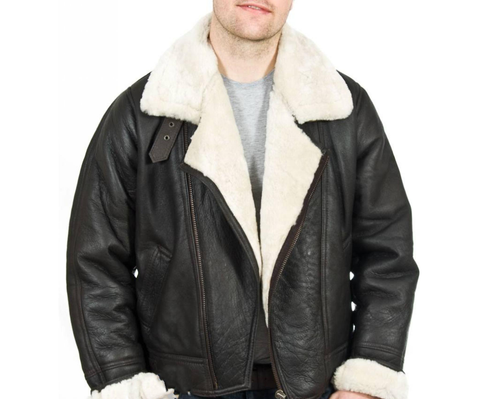 Gava Men's Classic Luxury Shearling Fur Raf Aviator Rust Sheepskin Leather Flying Jacket For men.
