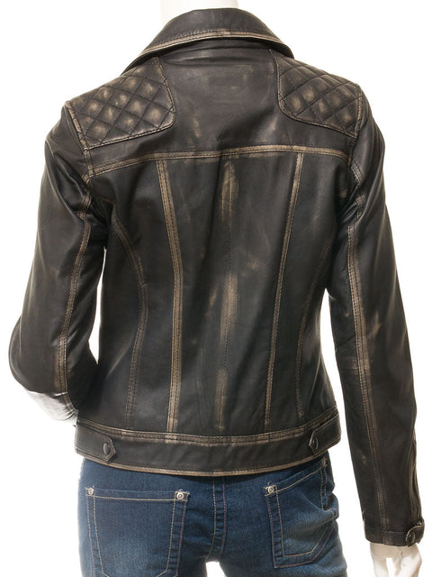 Women’s Distressed Biker Leather Jacket| Lapel Collar Leather Jacket for Women.