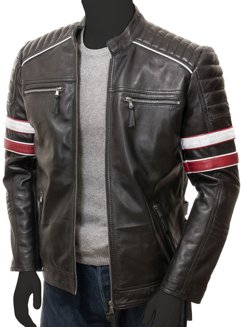 Gava Men's Being Human Vintage Cafe Racer Sam Winter Retro Style Motorcycle Biker Leather Jacket.