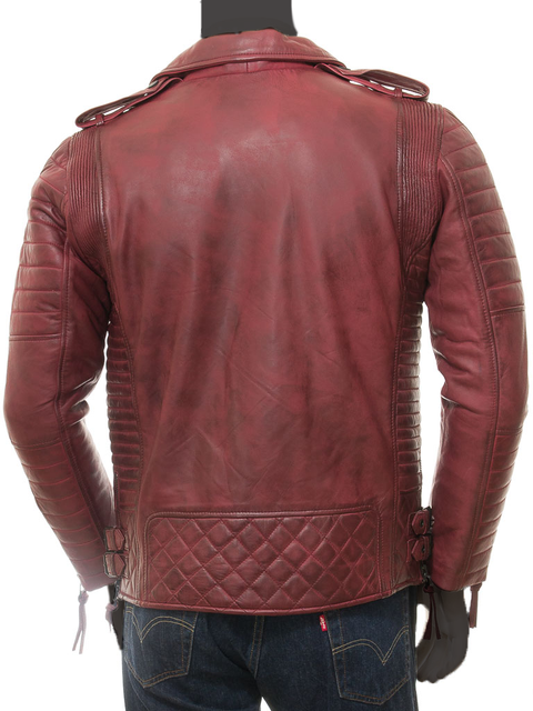 Gava Men's Casual Wear Slim Fit Quilted Style Lapel Collar Biker Red Leather Jacket For men.