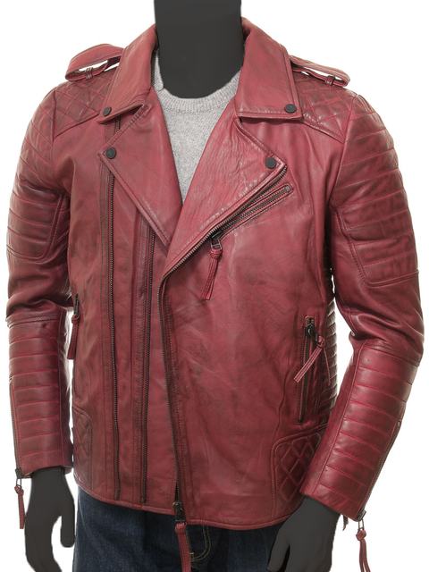 Gava Men's Casual Wear Slim Fit Quilted Style Lapel Collar Biker Red Leather Jacket For men.